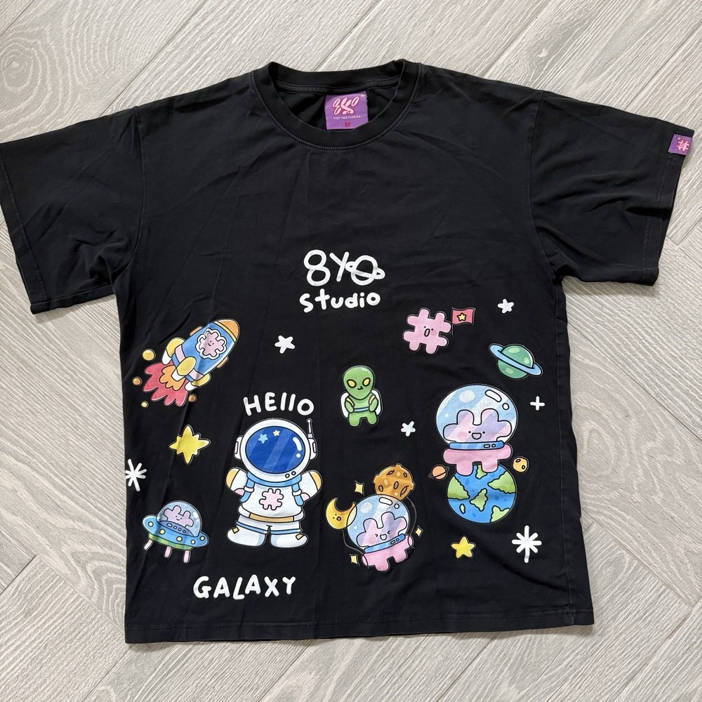 8 YO Studio Stay Free Forever Shirt Size Medium Black Graphic Tee Galaxy Space